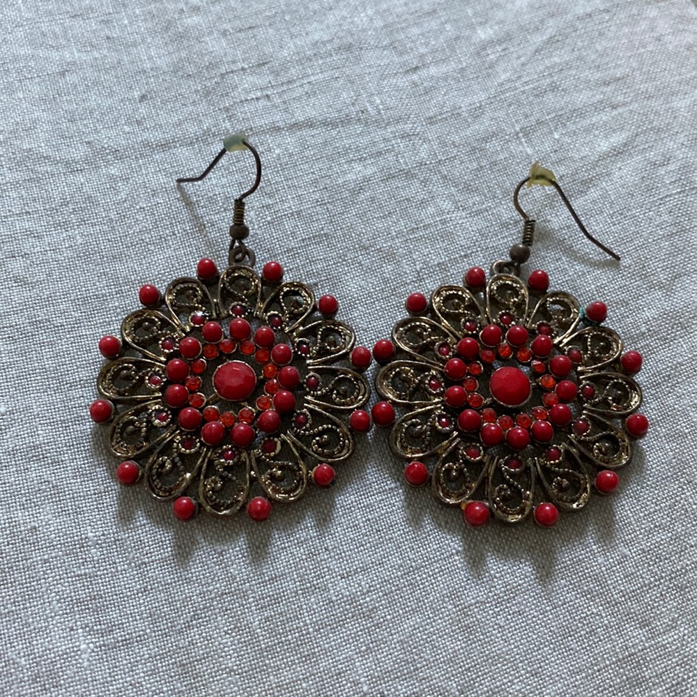 Anthropology red earrings for women